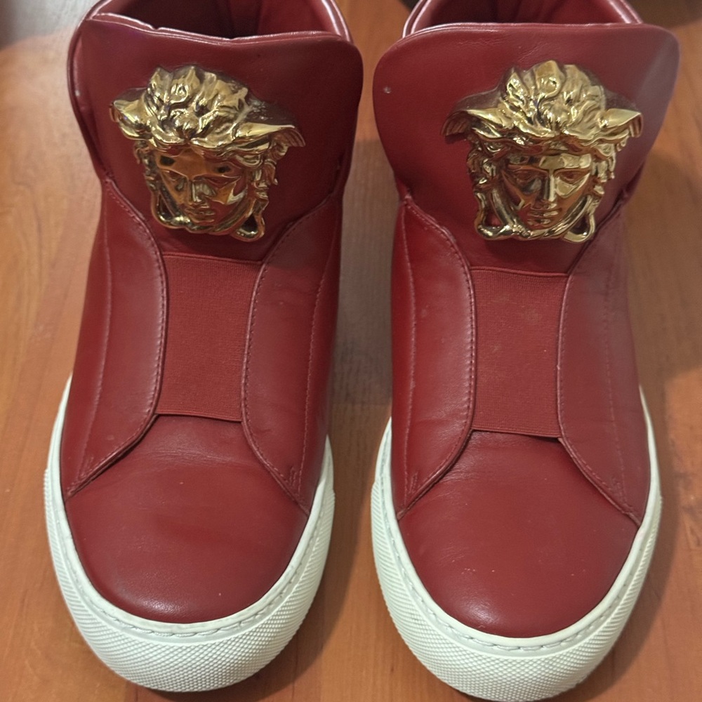 Versace Red and Gold Sneakers with Luxurious Accents